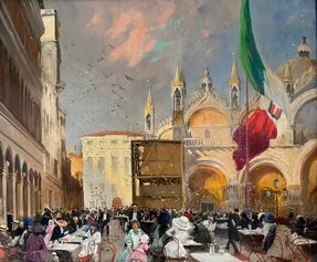 Italico Brass, Caffè Lavena in Piazza San Marco, 1911 1912, olio su tela,   Collezione privata, Courtesy lineadacqua