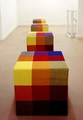 Jin Isermann, Untitled (0597), 1997, hand loomed cotton, foam cube