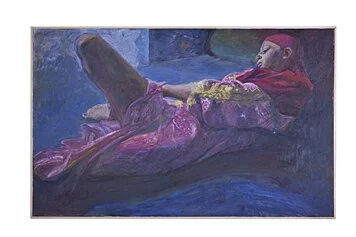 Kaula, col, vestito, rosa, e, d'oro, Olio, su, tela, 81x130, 2011