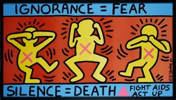 Keith Haring, Ignorance=Fear ,  Silence=Death, 1989, Litografia offset, 64 x 112 cm