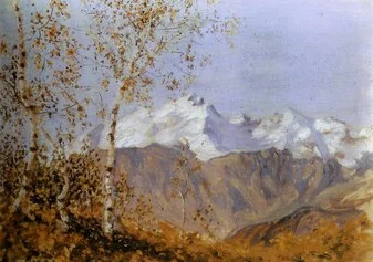 Lalla ROMANO. Paesaggio di montagna con betulle, 1926, Olio su cartone. Collezione privata