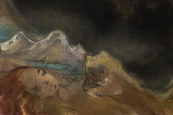 Leiko Ikemura, After Dark (dettaglio), 2014-17, tempera e olio su juta, 290 x 190 cm