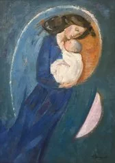 Longaretti Trento, Maternità in azzurro, olio su tela, cm 70 x 50