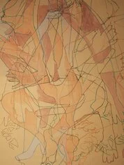 Maltese Carlo, Formeinfuga, pennarelli con colori vari su foglio di carta spolvero e velature di vernice acrilica, 120x97 cm, anno 2023 (FILEminimizer)