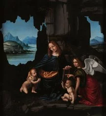 Marco d'Oggiono, La Madonna col Bambino, san Giovannino e un angelo