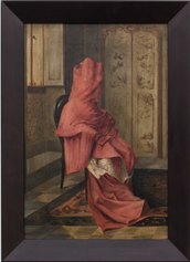 Markus Schinwald, Roman, 2018, oil on canvas, 50 x 34 x 2 cm, 58.2 x 42.3 x 5 cm (framed) - Courtesy: the artist; Gió Marconi, Milan - Photo: Filippo Armellin