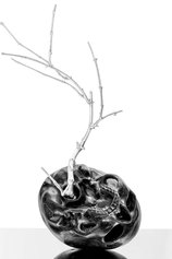 Michelangelo Galliani, Vanitas, 2021, marmo nero marquinia, foglia d’argento e acciaio inox, cm 70x70x100