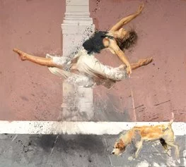 NICOLA PUCCI, Ballerina con cane - olio su tela - 108x120 cm - 2021