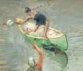 NICOLA PUCCI, Ballerina su barca - olio su tela - 85x100 cm - 2021