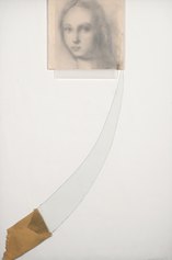 Omar Galliani, Ritratto di dama con unicorno, 1977, matita su tavola, anello, pelle, vetro, cm. 150x105