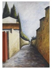 Ottone Rosai, Strada, metà anni '50, olio su tavola, cm 99,6x70