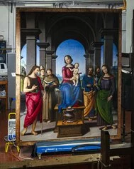 Pala di Perugino durante il restauro