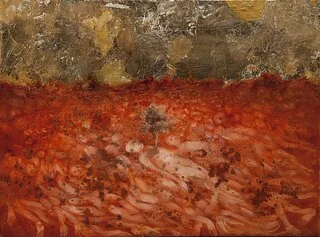 Sergio Padovani, Il Sangue, 2023, olio, bitume e resina su tavola, 30x40 cm / Ph. Mauro Terzi