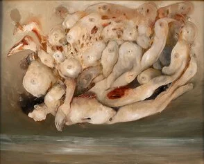 Sergio Padovani, La donna nuda, 2023, olio, bitume e resina su rame, 59Sx70 cm con cornice /  Ph. Mauro Terzi