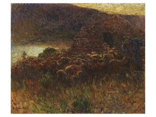 Plinio Nomellini, Pastore con gregge e pecore, 1900 1910, olio su tela, cm 90,3x100