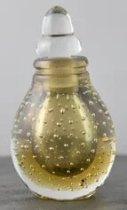 Flacone per profumo in vetro trasparente a regolari bolle d’aria color pagliesco,1936 Firma all’acido “Venini Murano”