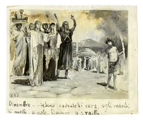Raccolta di disegni originali per Le feste romane di Ruggero Bonghi illustrate da Giulio Aristide Sartorio e Ugo Fleres, 1891   lotto 321 (3)
