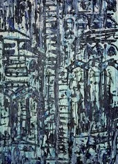 Rami Lazkani, The ultimate ascension and descension, pastelli, olio, acrilico e carboncino su tela, 100x140 cm, 2023