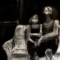 Riccardo Garolla, Madre e figlia, inchiostro di china e gesso su tela, 110 x 110 cm, 2021