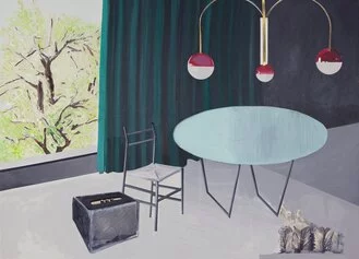 Roberta Cavallari, The Living room, 2021, olio su tela, 85 x 132 cm