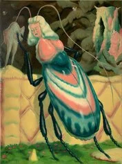 Ryan Heshka, Art of the Blind Beetle, 2023, olio su tela, cm 40x30