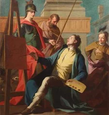 Simone Brentana Il pittore Apelle rimprovera Alessandro Magno olio su tela. Collezione privata.