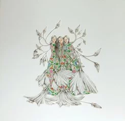 Susy Manzo   complici ,  grafite papercutting collage su carta G.F SMITH ,  50x50x4,5cm ,  2018