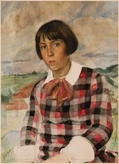 Irma Giudici Russo: Vestito a scacchi, 1935, acquerello, 68 x 50 cm. Collezione d’arte Comune di Chiasso