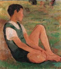 Regina Conti: Ragazzo sul prato I, 1935-1940, olio su tela, 81 x 73,5 cm. Comune di Massagno