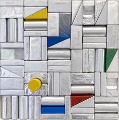 Giorgi & Perfetti, The game, 2023, 90x90x4 cm. Composizione in tecnica mista, legno e impressione su alluminio