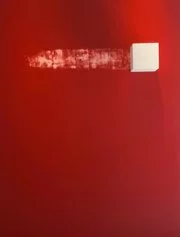 Vasilis Vassiliades, Grande Rosso sovrapposizione, acrilico sul legno e cubo di legno, 2021 h200x150x20cm rosso