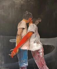 VBC, Matteo Casali, Abbraccio a distanza, 2020, tecnica mista su tela, 120 x 100 cm