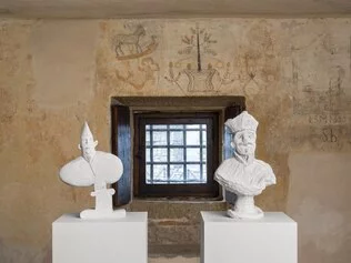 Vedovamazzei, Early Works (Scipione Borghese A e B), 2021, veduta dell'installazione Torre Guaita San Marino
Foto Cosimo Filippini